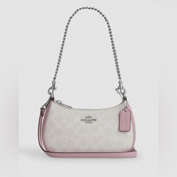 COACH Teri Mini Crossbody Bag Signature Canvas Silver Chalk Carnation SVY2M - Picture 1 of 7